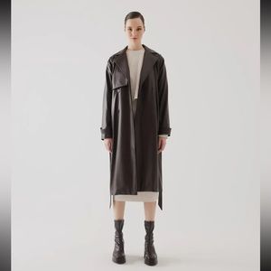 63 Fabulous Brown Detailed Vegan Leather Trench Coat